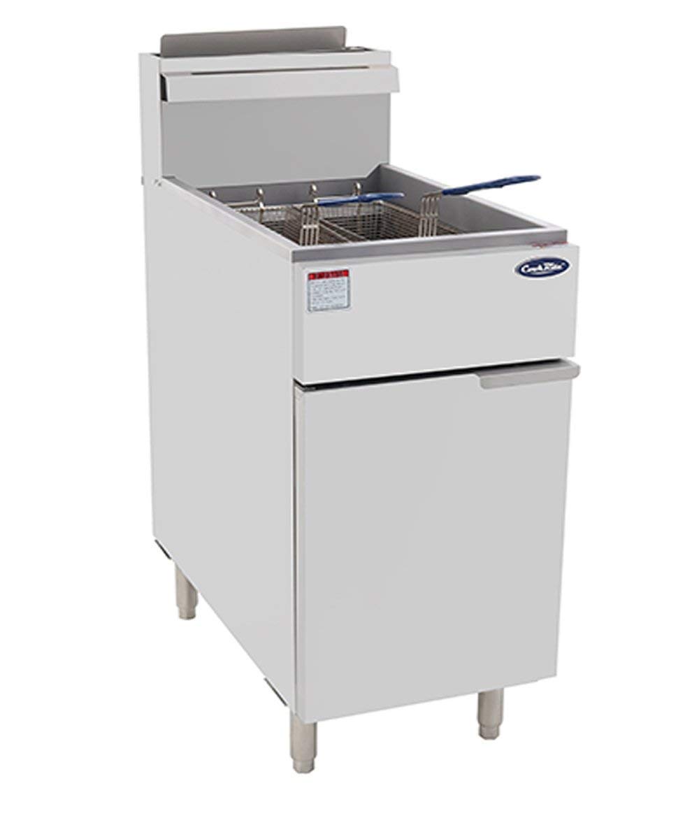 Atosa CookRite ATFS-50-LP 50 lbs Free Standing Floor Fryer with Temperature Control | 4 Cast-Iron Vertical Burner Tubes | 2 Removable Frying Baskets | Stainless Steel, 120,000 BTU, Liquid Propane