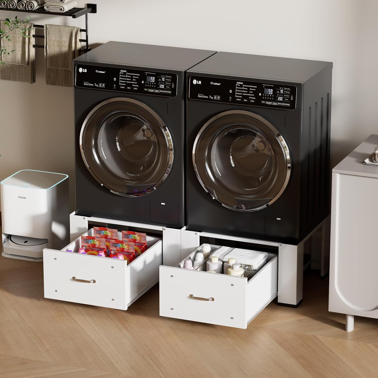 2 Pack Laundry Pedestal With Drawers, 25.2