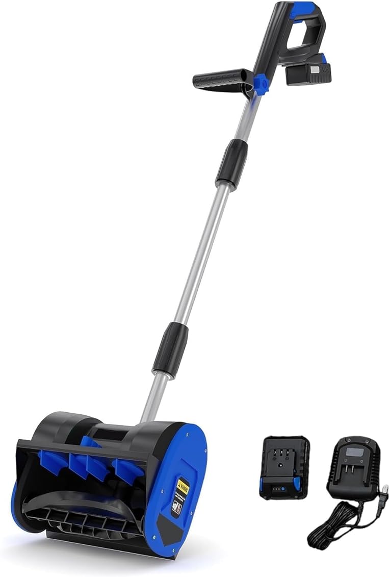 12-inch Cordless Snow Shovel, Throws Snow Up to 17 Feet, for Snow Removal On Sidewalks, Patios, and Stairs