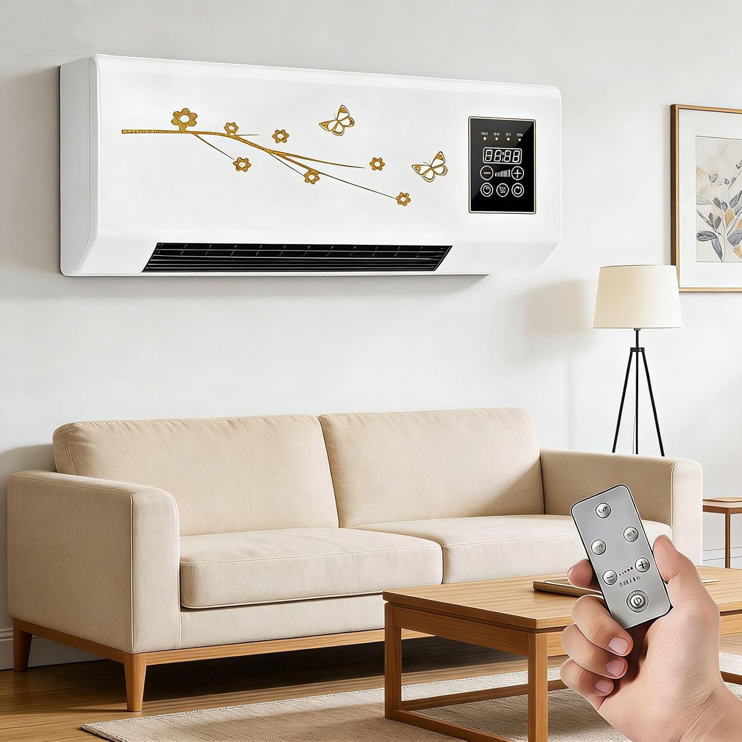 Portable Air Conditioning Mini Wall Mounted Ac Unit Heater for Bedroom, 2 In 1 Smart Cold and Hot Air Conditioners Mini AC/Heating System with Remote Control(Yellow)