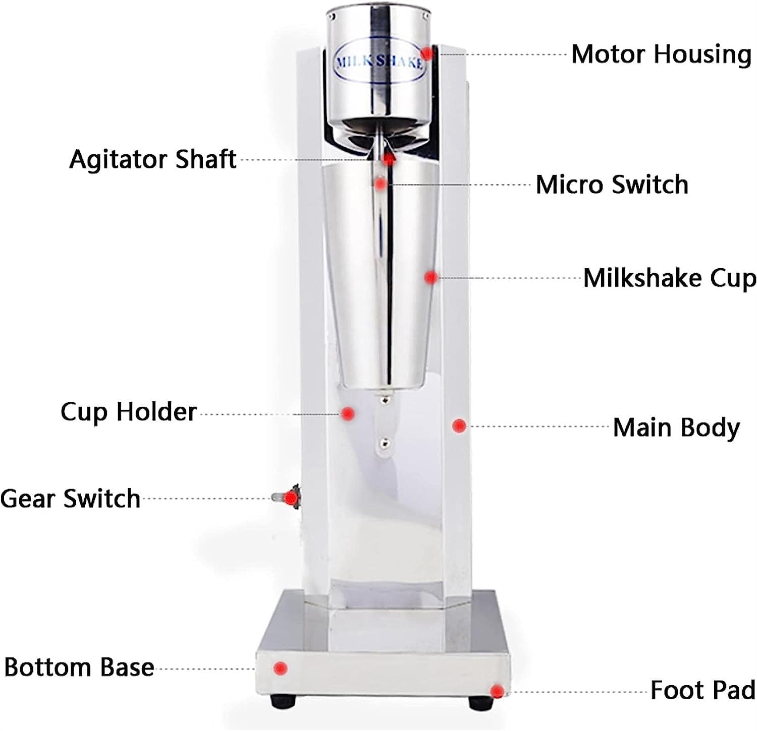 Milkshake Maker,Blenders, Commercial Single Head Drink Mixer, Electric Stainless Steel Milkshake Maker, with 800Ml Cup for Smoothie Milk Ice Cream