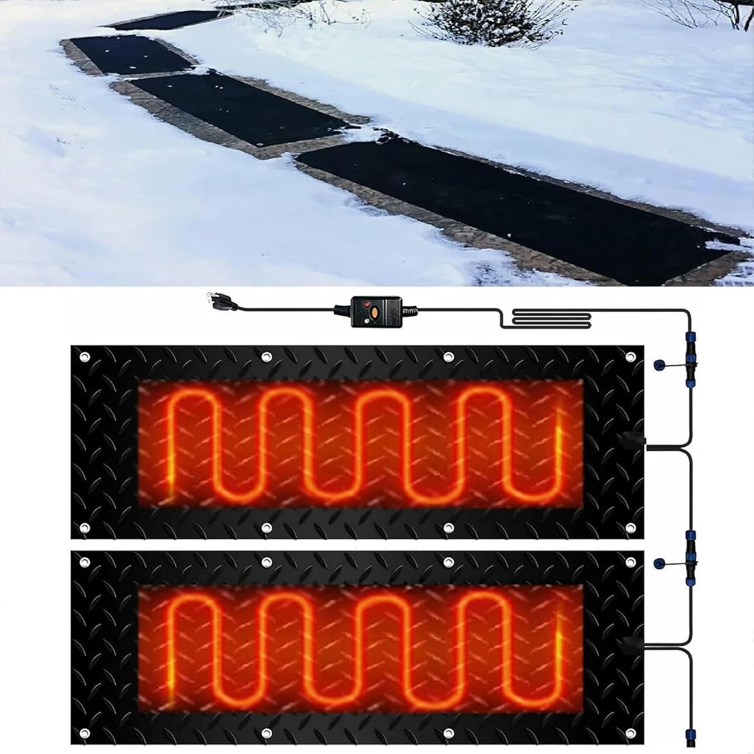 AMNOOL Snow Melting Walkway Mat Roof Heat Panel for Ice Dams Non Slip Rubber Heated Mat Black Roof Heated Outdoor Mats for Winter