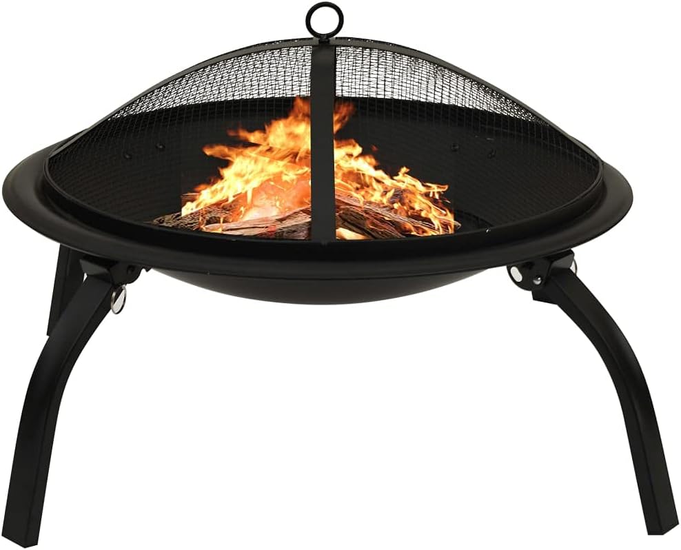 Steel 2-in-1 Fire Pit and BBQ with Cooking Grid, Metal Poker and Mesh Cover, Absorbing and Radiating Heat Outdoor Fire Pit Round Fireplace for Garden Patio 22