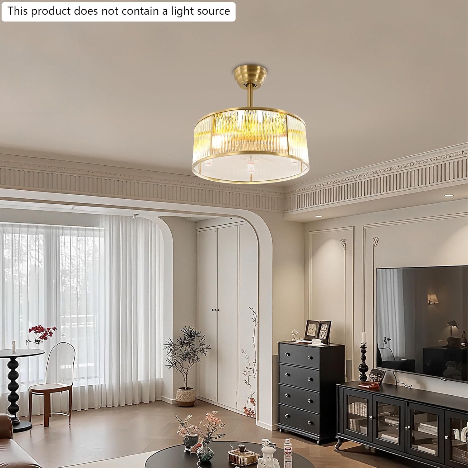 18 Inch Gold Fandelier Crystal Ceiling Fan with Light, Enclosed Modern Ceiling Fan Industrial Caged Chandelier Fan with 6-Speed Reversible for Bedroom Living Room Dining Room Kitchen Indoor