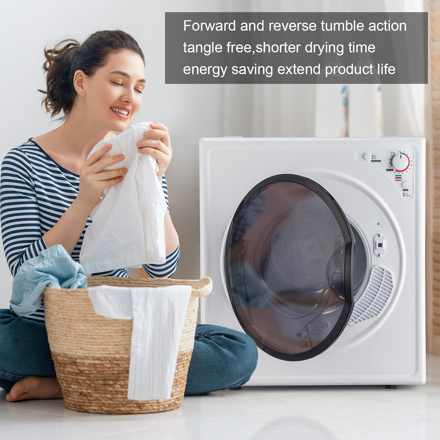 ROVSUN 9LBS -1400W Portable Clothes Dryer with Easy Control Knob, White