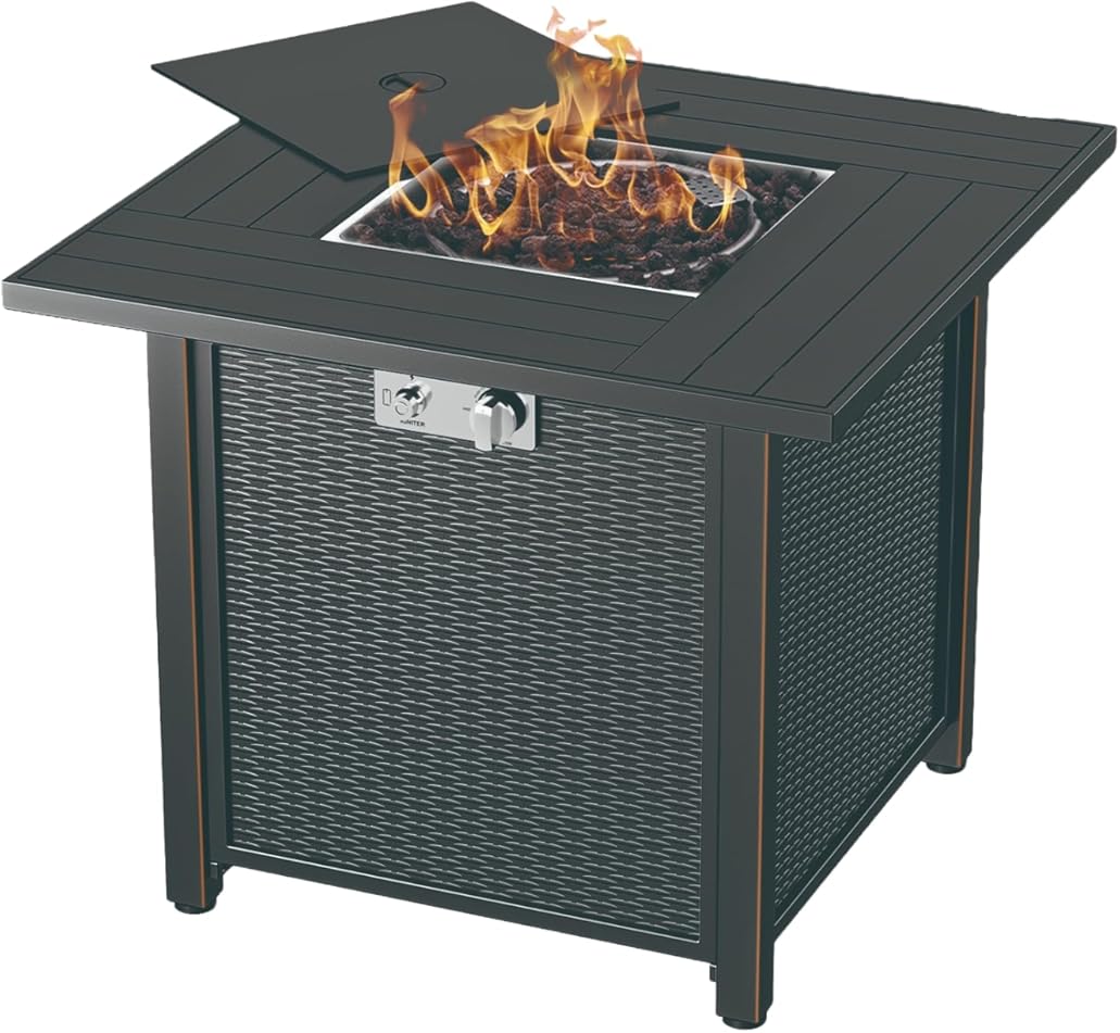 Propane Fire Pit 30 Inch Outdoor Gas Fire Pit | Steel Fire Table with Lid | Patio Fire Pit Table & Outdoor Fire Pir Propane for Deck, Garden & Backyard | Powerful Propane Outdoor Fire Pit 50,000 BTU