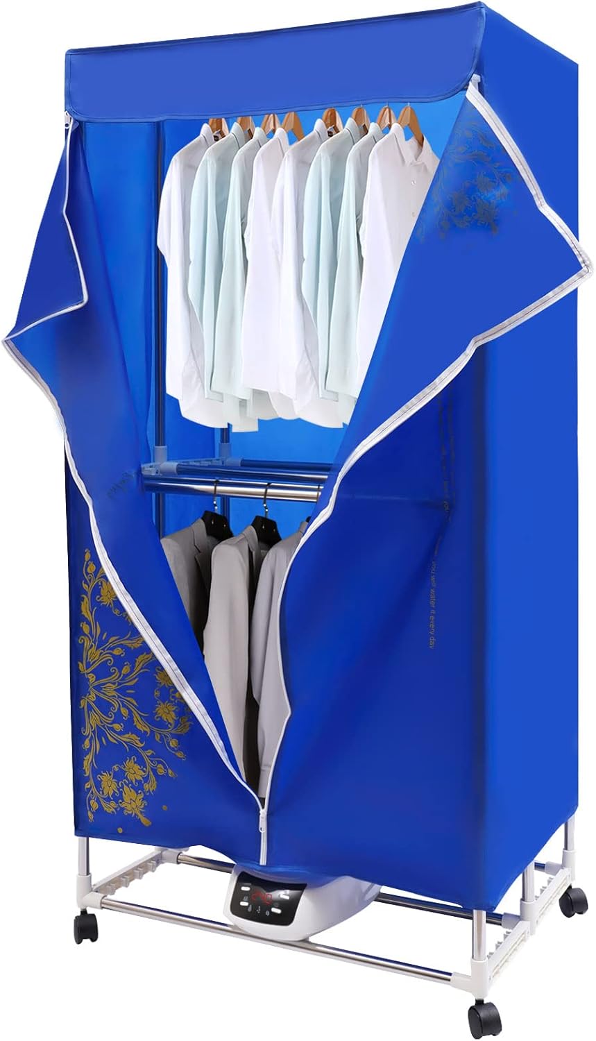 1500W Portable Clothes Dryer Electric Travel Dryer Machine 66LBS Load Weight 2 Tier Quickly Drying Clothes Dryer Foldable Electric Dryer with Timer for Apartments, Dorms, RVs