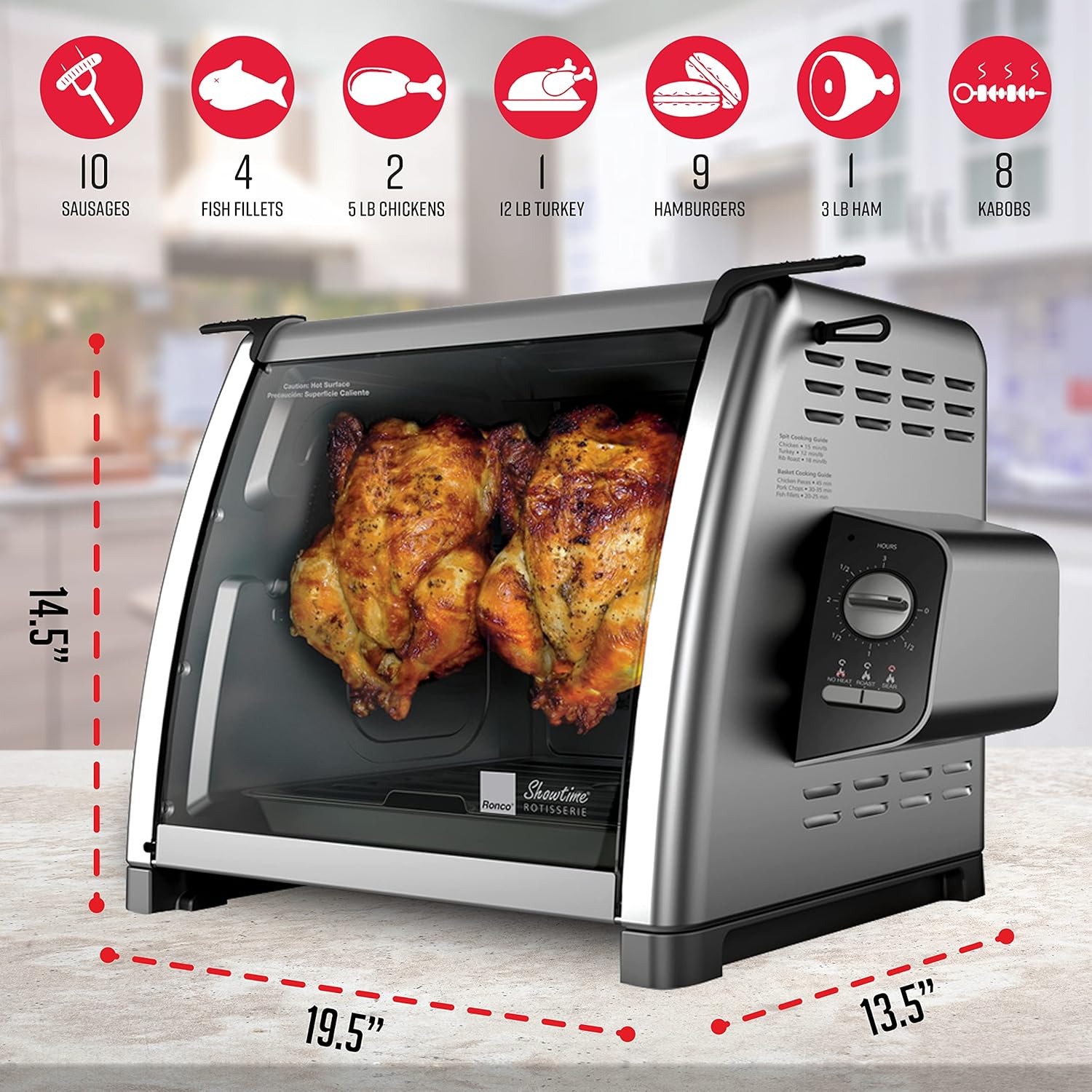 Ronco Modern Rotisserie Oven, Large Capacity (12lbs) Countertop Oven, Multi-Purpose Basket for Versatile Cooking, Easy-to-Use Controls