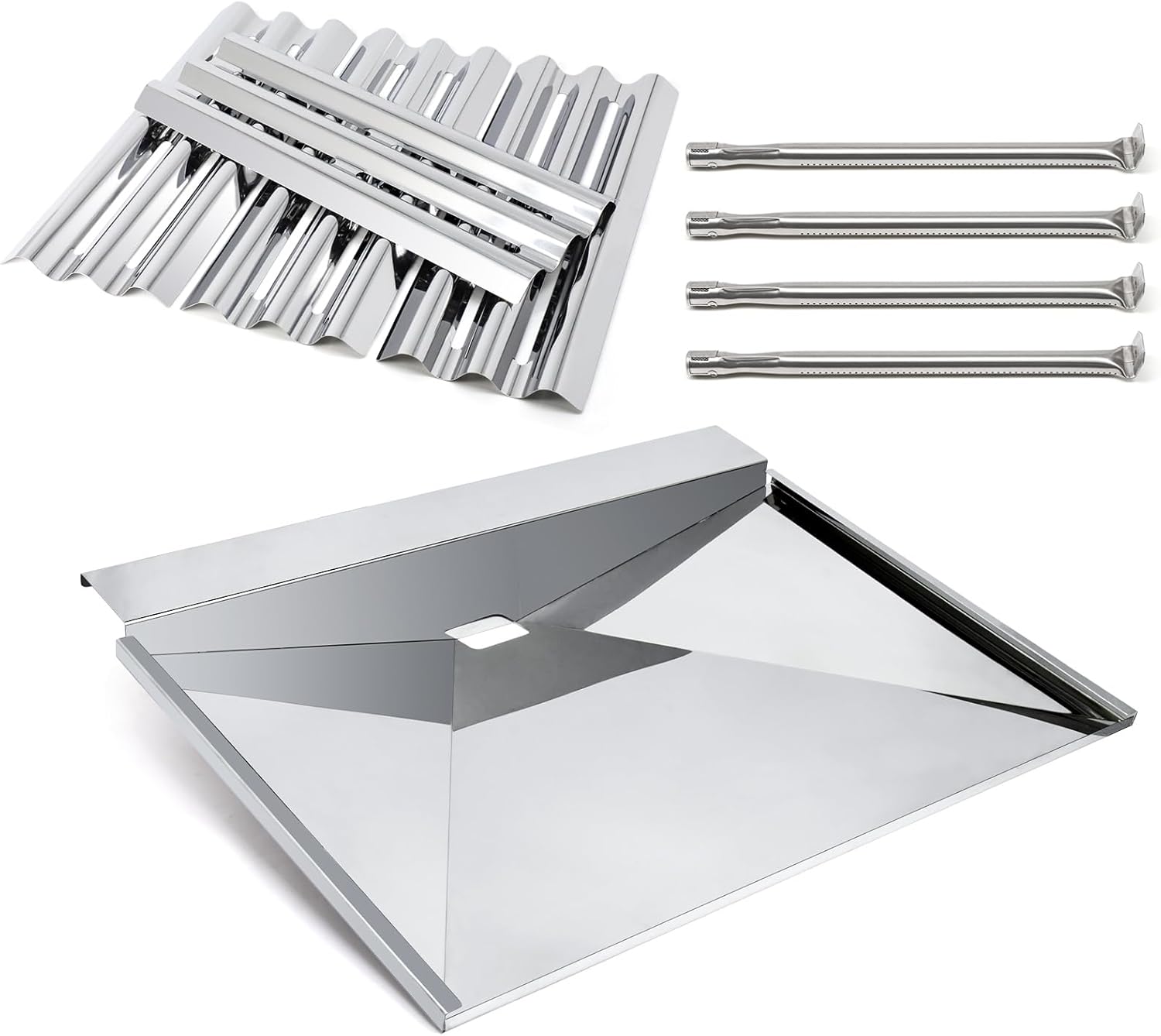 Adviace Grill Replacement Parts for Napoleon LEX 485, N010-0501-M01 Drip Tray Drip Pan & S81001 Stainless Burner and Sear Heat Plate Kit for Napoleon LEX485 LD485 Series Grills, Pack of 4