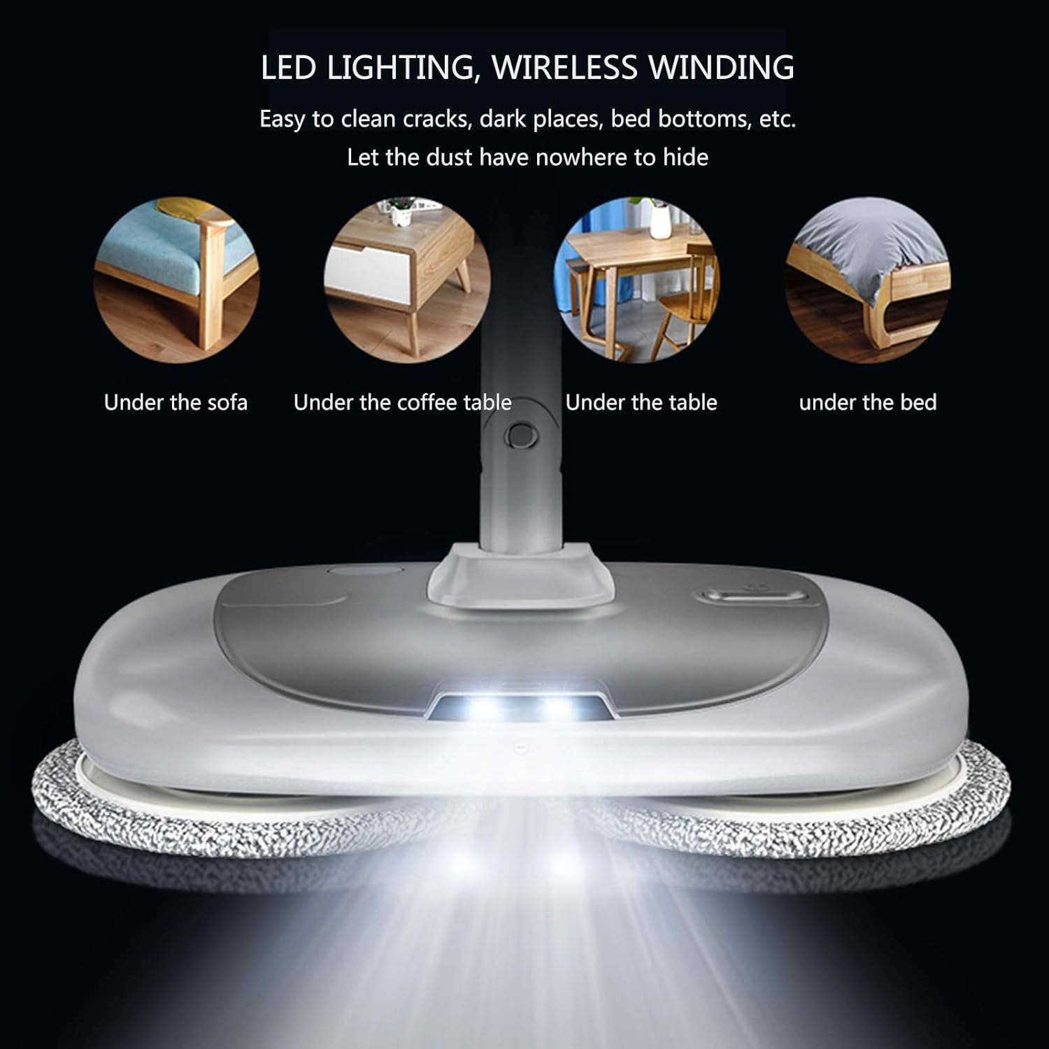 Household Electric Mop Cordless Cleaning Mop Tile Cleaner and Hardwood Floor Cleaner Household Multi-Function Steam Cleaner with LED Light to Illuminate Dark Corners White