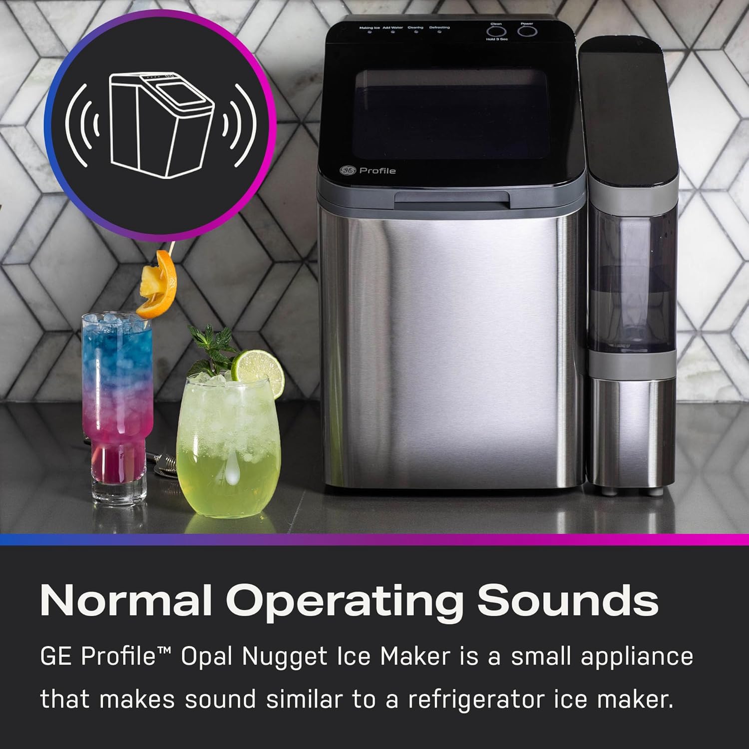 GE Profile Opal 1.0 Nugget Ice Maker| Countertop Pebble Ice Maker | Portable Ice Machine Makes up to 34 lbs of Ice Per Day | Stainless Steel