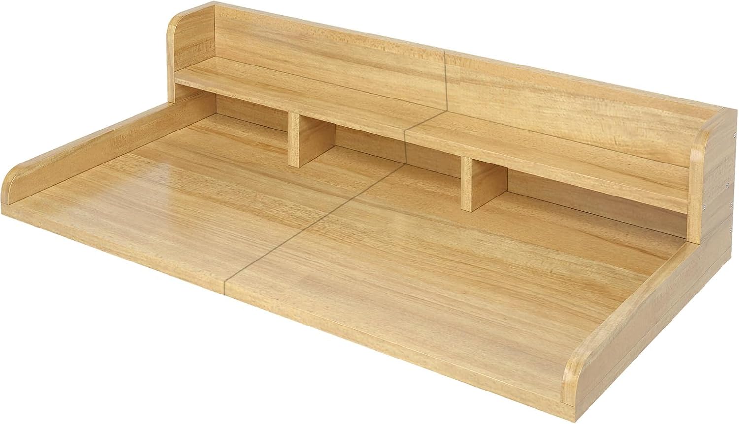 54 Inches Washer Dryer Countertop Shelf – Natural Wood Laundry Organizer With Double Layer Storage, Edge Guard Hamper Space, Fits 27.5 Inches Depth Appliances