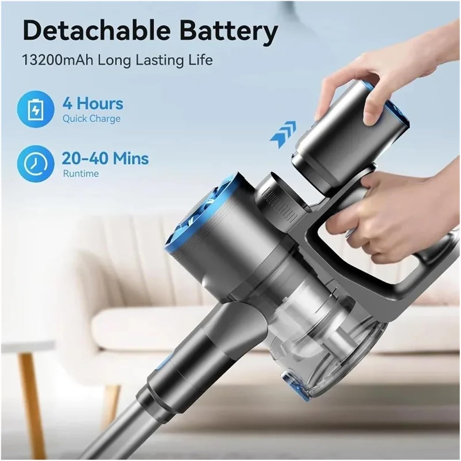 Compatible With TASVAC Cordless Vacuum Cleaner, 8-in-1 Lightweight Stick Vacuum, Self-Standing Design, LED Display For Carpet Hard Floor Pet Hair Home Car Cleaning