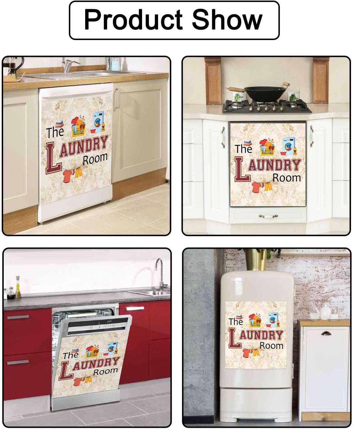 Dishwasher Magnet Cover, Laundry Room Dishwasher Lid Magnetic Kitchen Sticker, Rustic Farmhouse Washing Machine Clothes Resuable Refrigerator Magnet Covers Decal Fridge Kitchen Appliance 23''x26''