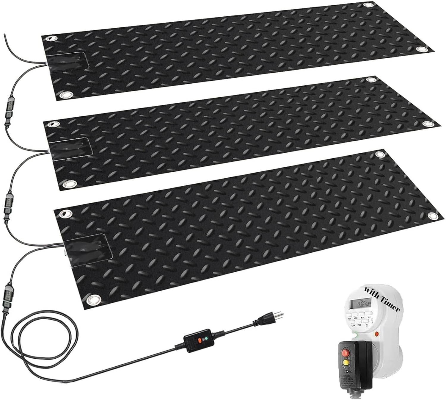 Electric Heated Snow Melting Mat with Timer, Waterproof No-Slip Snow and Ice Melt Heated Sidewalk Rubber Mats, Outdoor Winter Heated Pads for Walkways Deck Driveway Stairs(5 Pcs,10x48in)