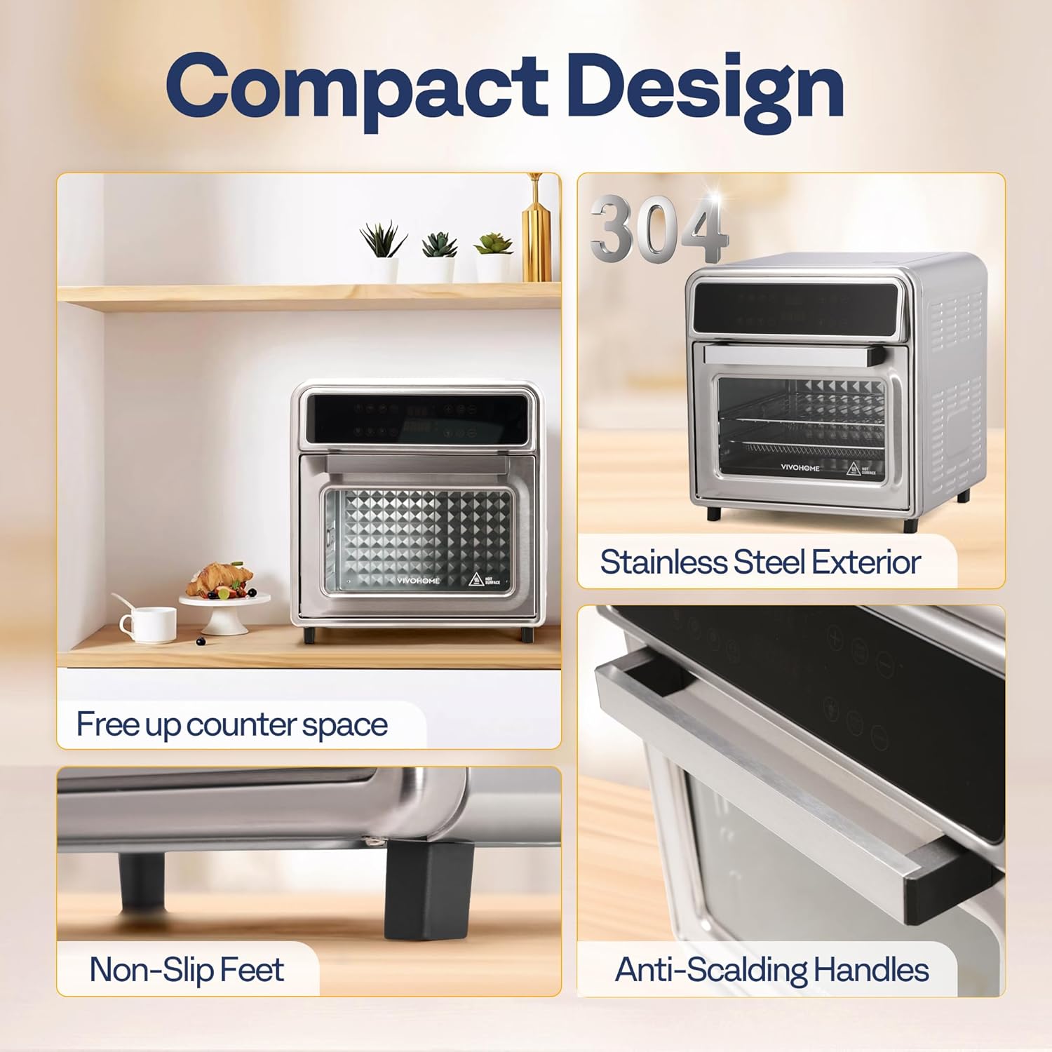 VIVOHOME 21 Qt Air Fryer Toaster Oven Combo, 8-in-1 Convection Oven Countertop with Rotisserie and Dehydrator, Stainless Steel Digital Air Fryer Oven with 7 Accessories, 1800W