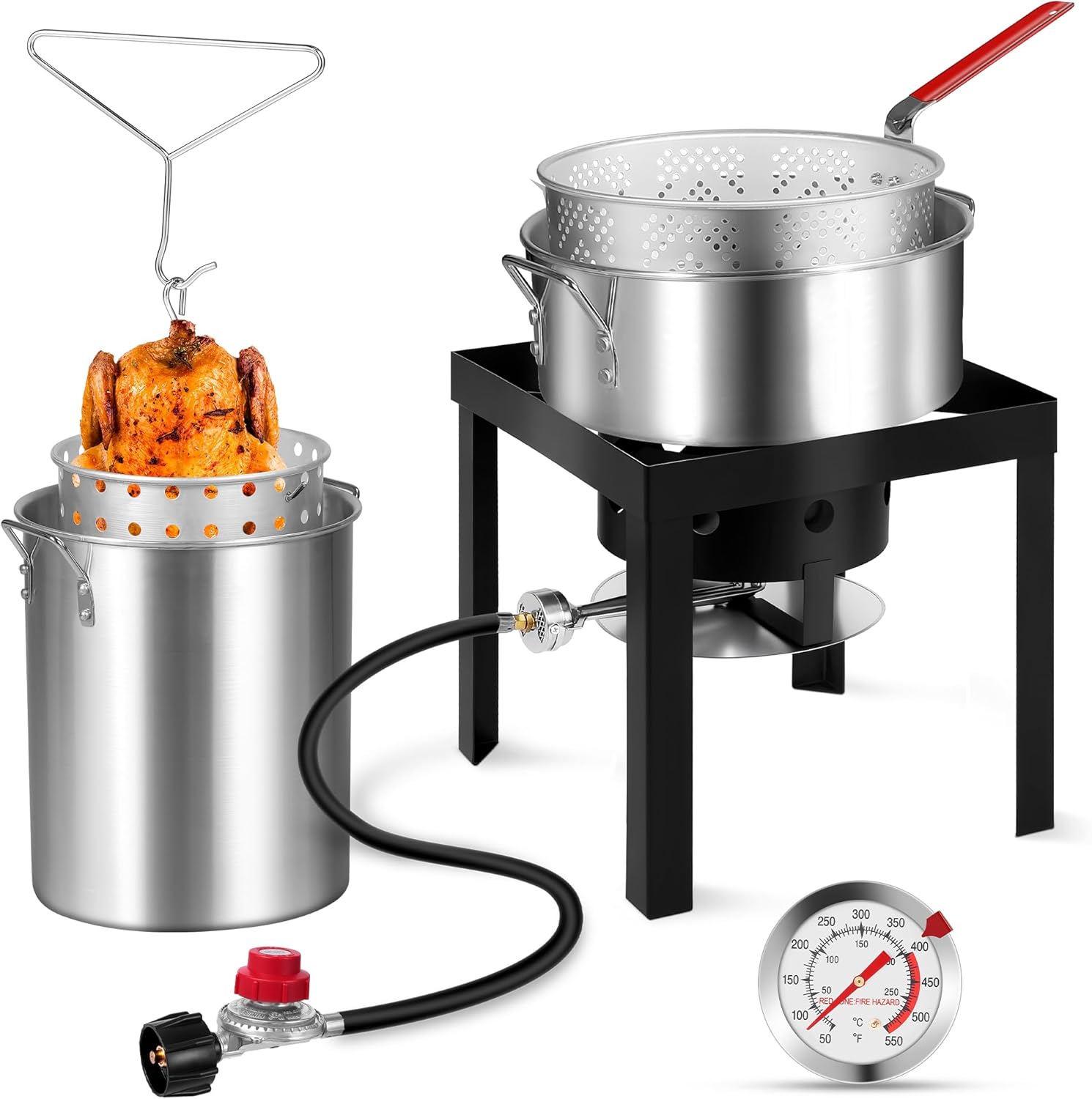 30QT Turkey Fryer & 10QT Fish Fryer Kit, Turkey Fryer Pot with Baskets and 50,000 BTU Propane Burner Stove for Party, Courtyard & Outdoor