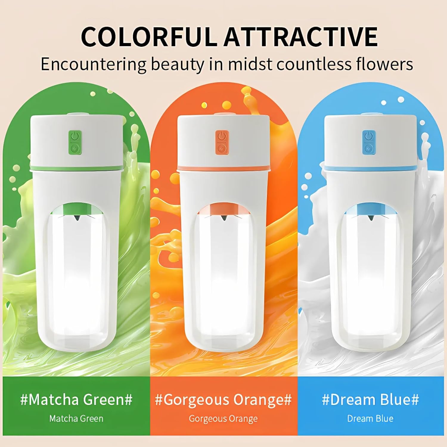 Portable Wireless Electric Juicer Blender, USB Rechargeable, White with Color Accents, Steel Six-Blade, Fruit Mixer Cup with Straw, Personal Size (Orange)