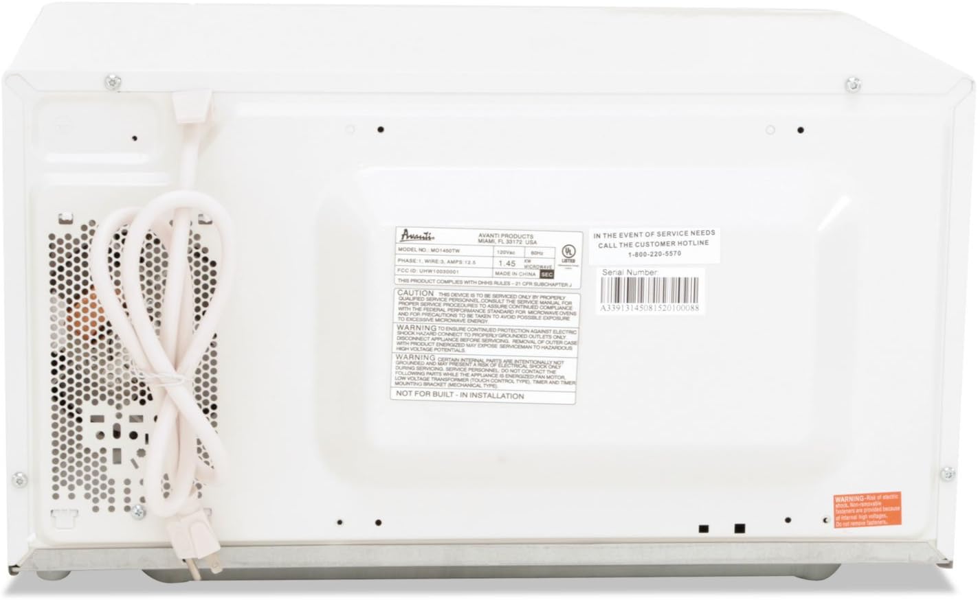 Avanti MO1450TW 1.4 Cubic Foot Capacity Microwave Oven, 1000 Watts