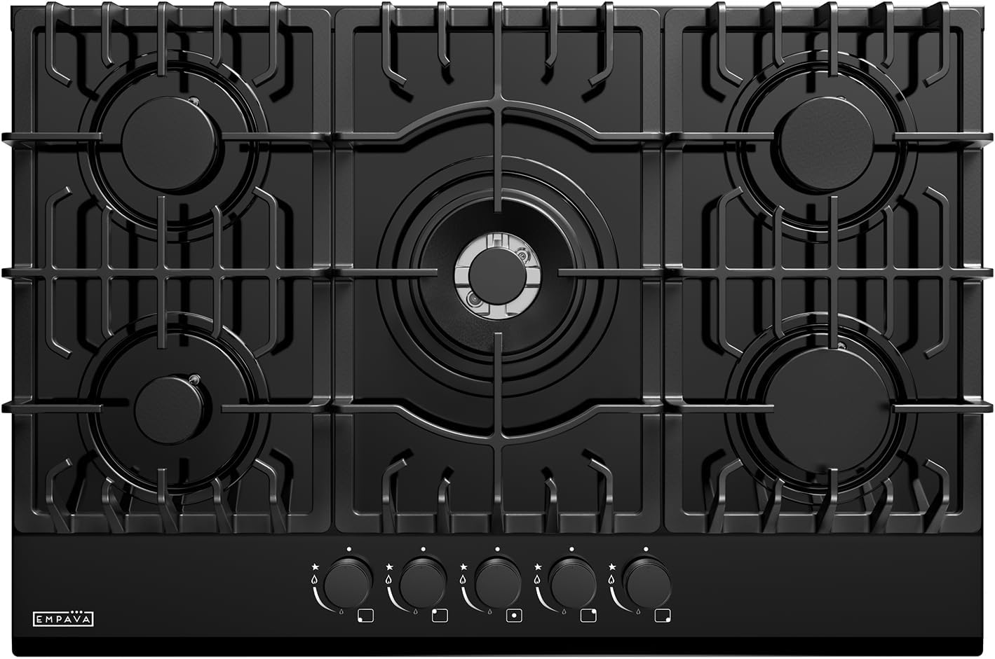 Empava 30 in. Gas Stove Cooktop 5 Italy Sabaf Sealed Burners NG/LPG Convertible in Black Tempered Glass, 30 Inch