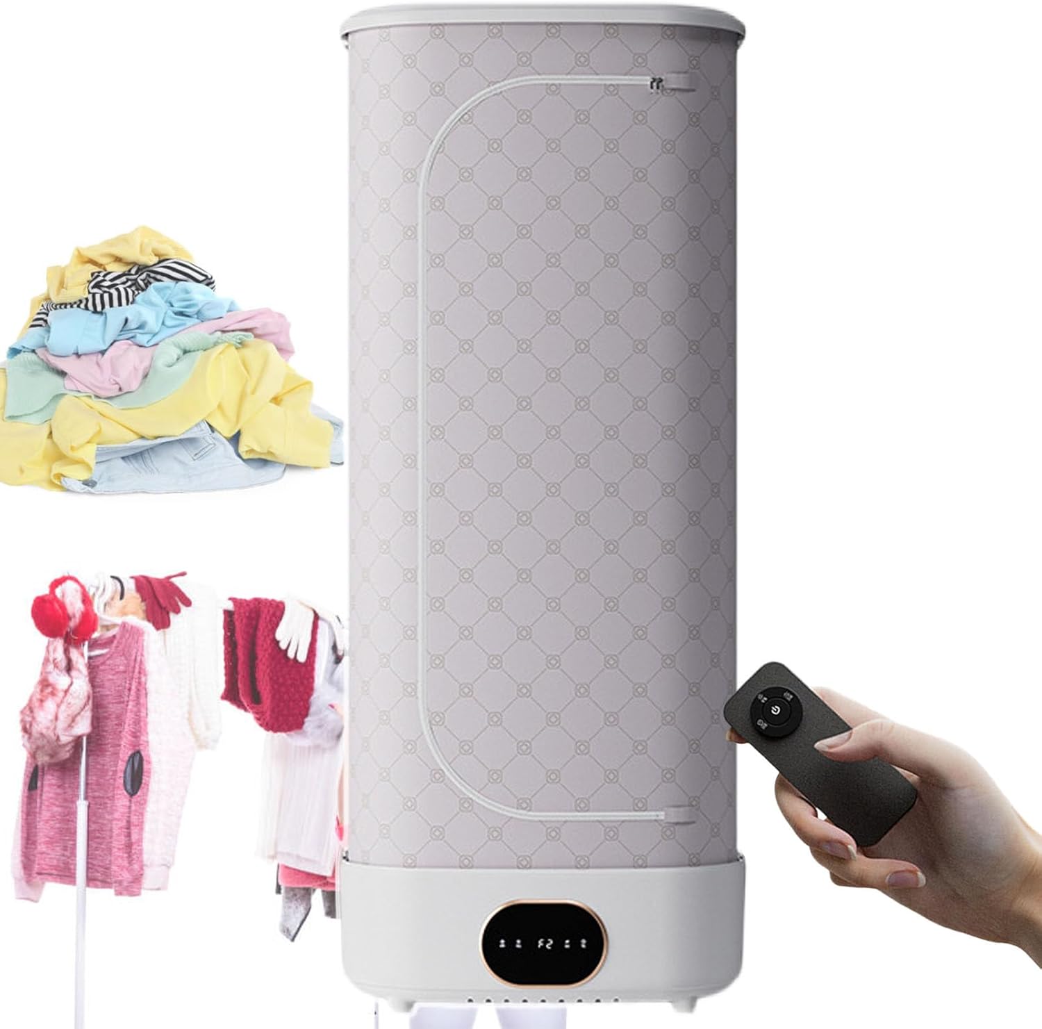 Compact Clothes Dryer Machine with Heater Function, Space-Saving Foldable Clothes Drying Rack, for Travel, Balcony, and Walk-in Closets, Touch + Remote Control, Dual-Layer Design