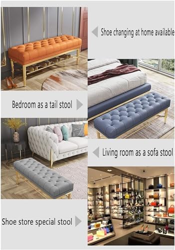 Benches Garden Bench Outdoor Patio Seating Backless Park Chair Lawn Path Slatted Seats,Metal Shoe Bench with PU Cushion, Shoe Storage Rack for Living Room, Bedroom Bed End Stool, Household S