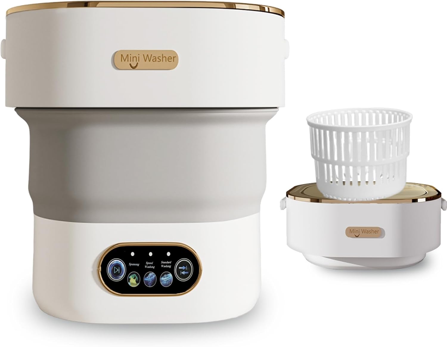 Portable Washing Machine, 15L Mini Collapsible Washer with 3 Cleaning Modes for Baby Clothes, Underwear, Small Foldable Laundry for Travel Apartment Home Dorm Hotel Camping (White+Grey)