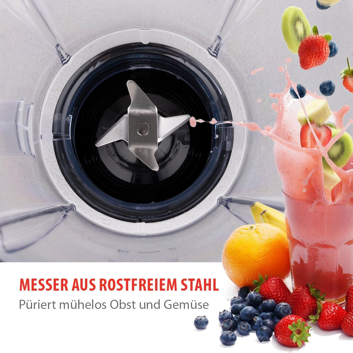 alpina Blender 1.5L, Liquidifier 400 W, Blender Jug with Turbo Function, Plastic Blender, Stainless Steel Blades, Black