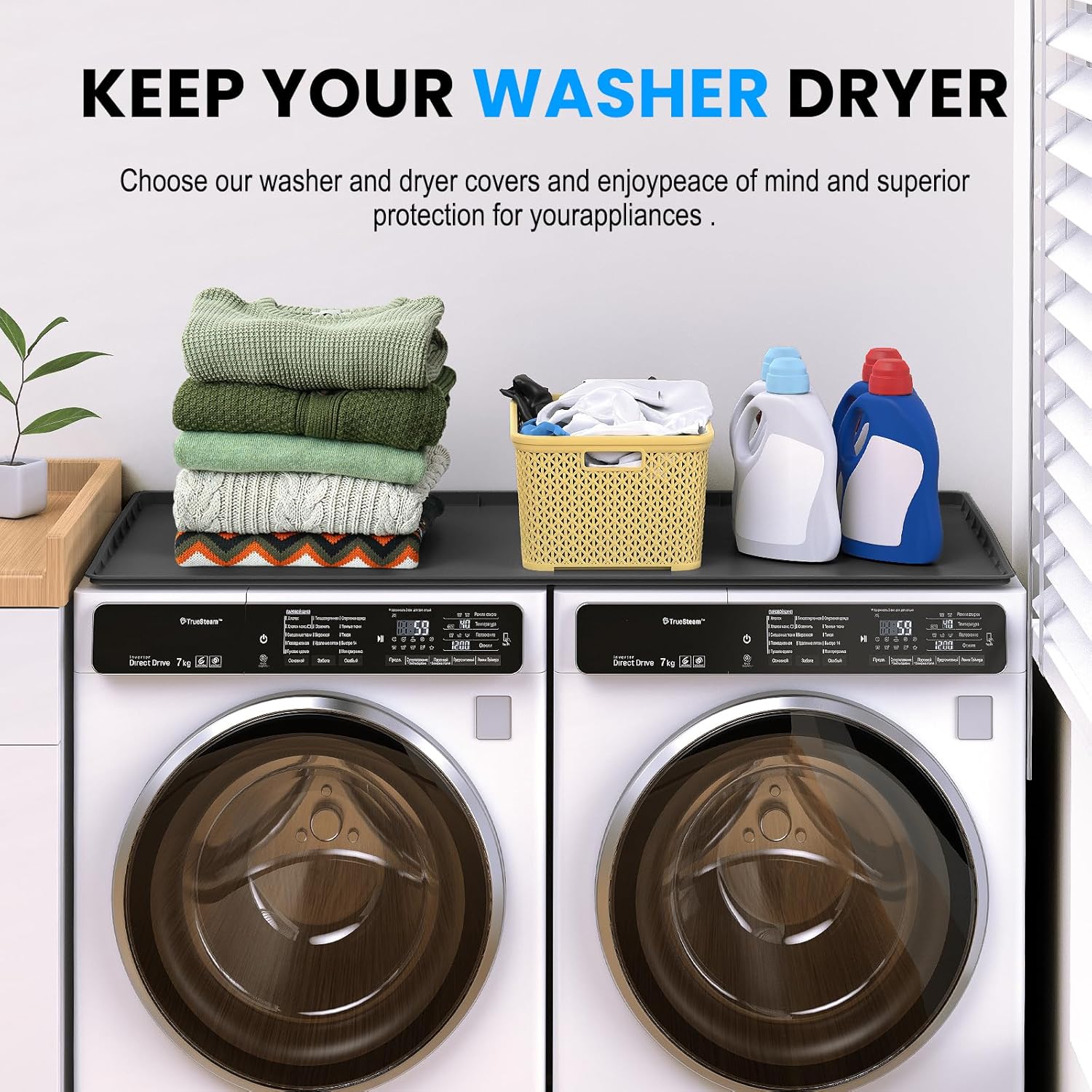 Washer dryer countertop - Large 54 x 26.8in washer and dryer covers ，Non-slip Waterproof Washing Machine Cover Protector Top Load，washer and dryer covers for the top for Laundry & Kitchen（Black）