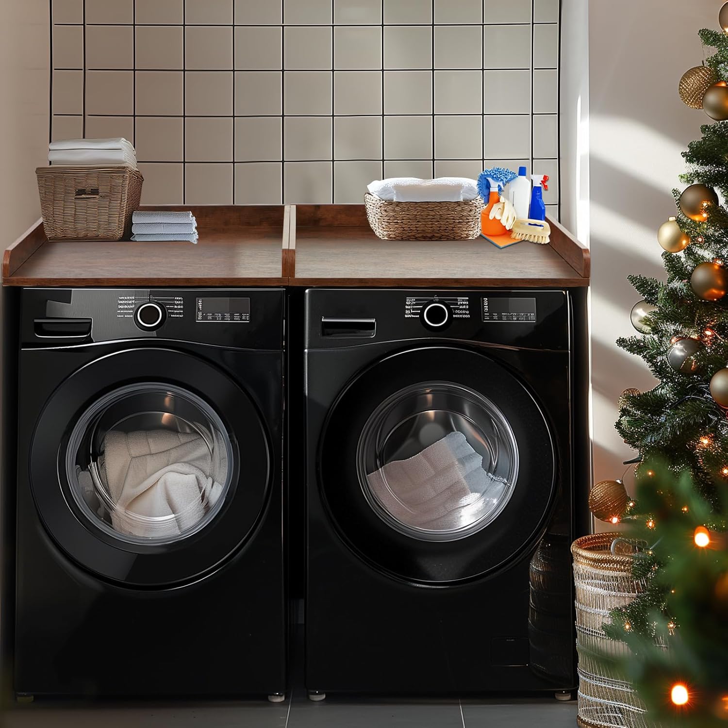 Washer Dryer Countertop, Wooden Laundry Countertop Set of 2 Dryer Storage Shelf for Laundry Room Organization (27.5