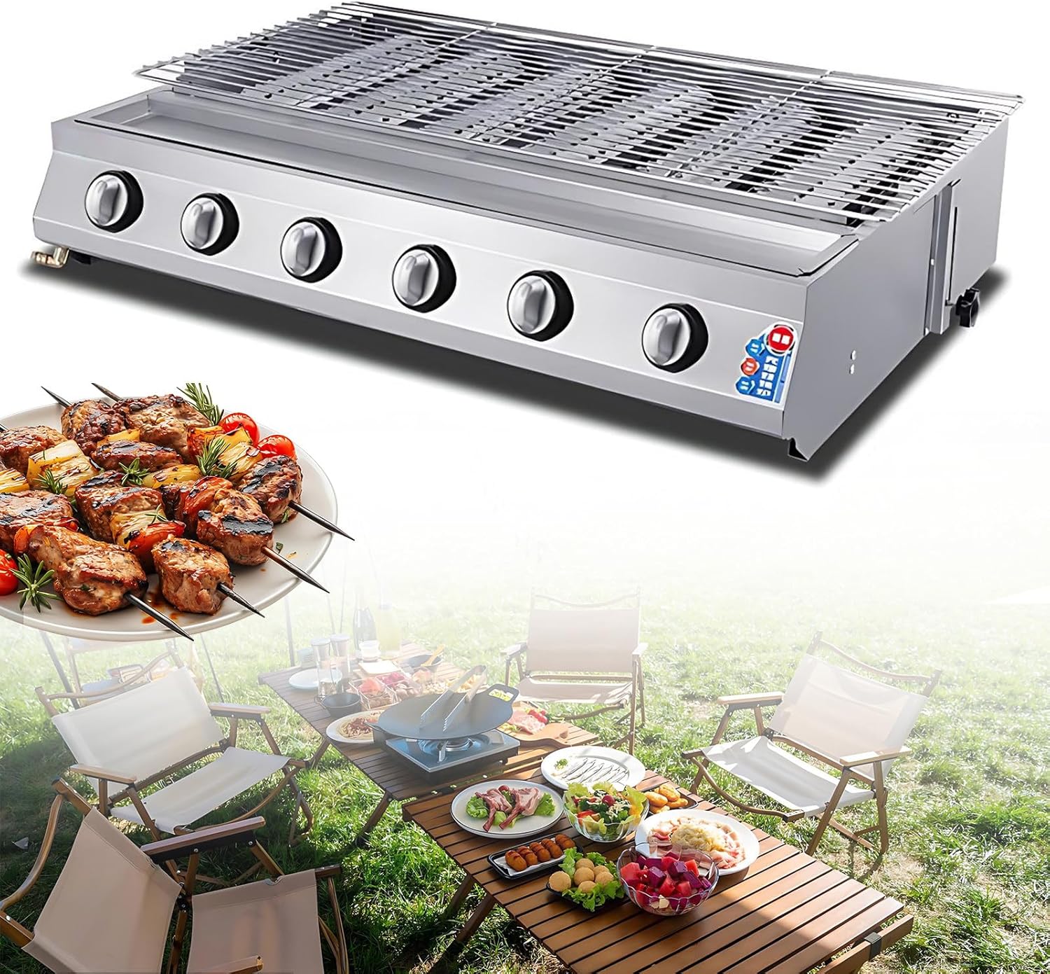 Adjustable Height Propane Grill & Commercial BBQ Griddle, 8 Burners with High Pressure Output, Perfect for Outdoor Parties, Restaurants and Camping Adventures