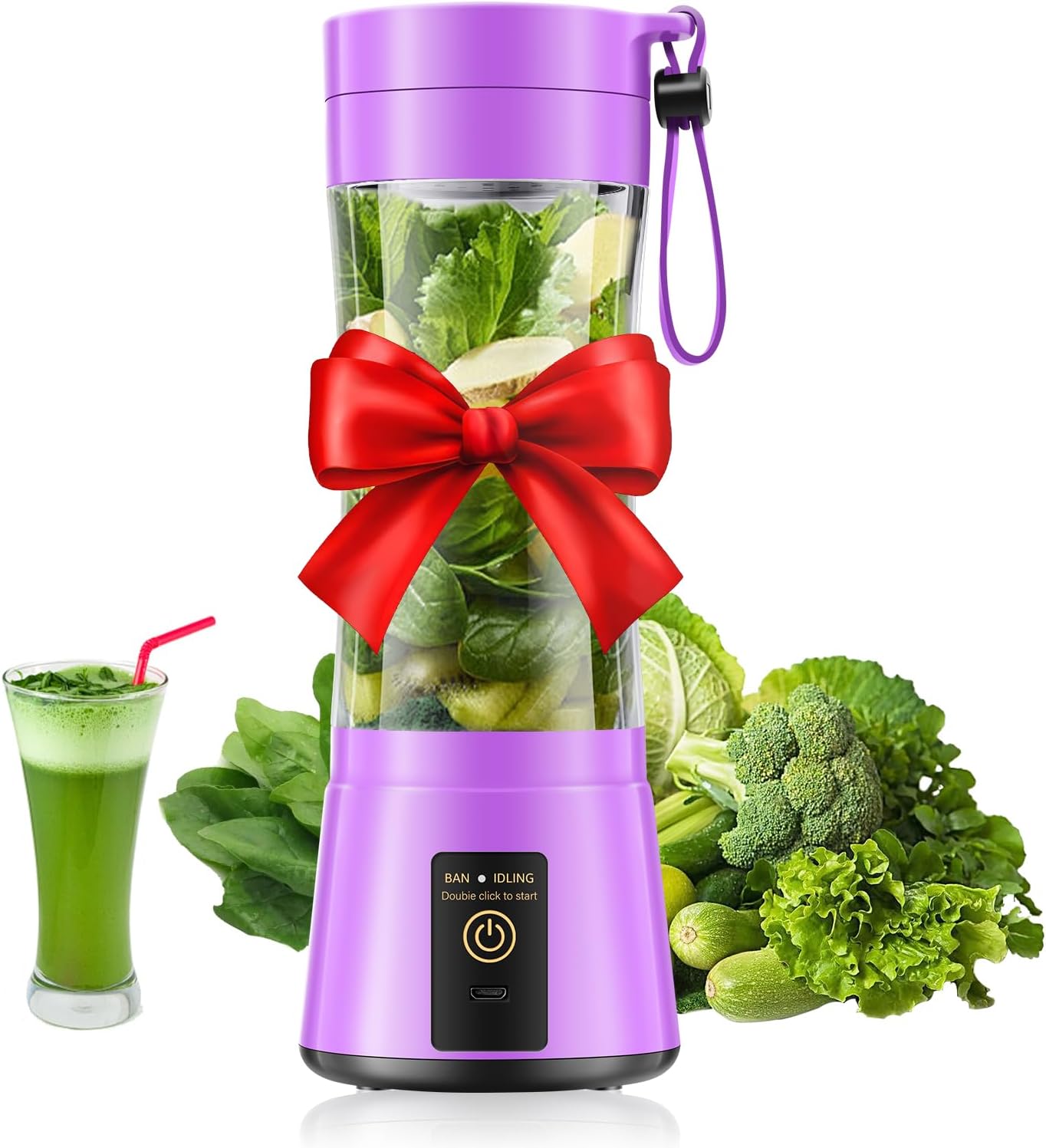 Cordless Portable Personal Size Blender - USB Rechargeable Blender for Smoothies and Shakes, 6 Blades with 380Ml BPA Free Juice Cup, Freshly Squeezed for Picnic/Sports