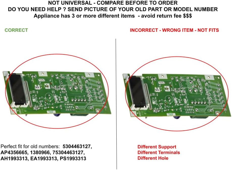 380966, 75304463127, AH1993313 CKD993313X compatible with Electrolux, Frigidaire, Gibson, Kelvinator, Westinghouse Microwave Control Board fits old number 380966, 75304463127, AH1993313