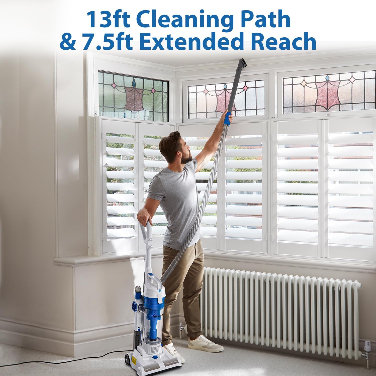 Vacmaster Upright Vacuum Cleaner Power Suction Bagless Vacuum Cleaner Portable Floor Cleaner with 20ft Cord & 13” Cleaning Path for Carpet, Hard Floor and Pet Hair