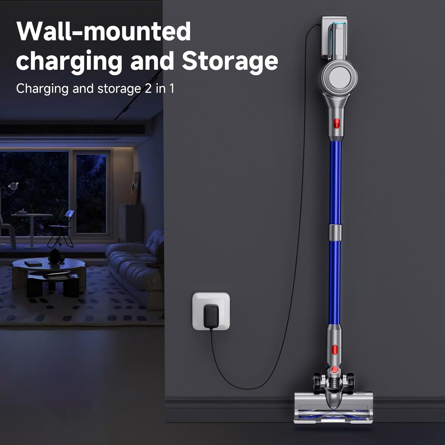 Cordless Vacuum Cleaner, 8 in 1 Powerful Stick Vacuum with 50Mins Rechargeable Battery, Vacuum Cleaners for Home Anti-Tangled Lightweight Handheld Vacuum for Hardwood Floor, Carpets, Pet Hair, Blue