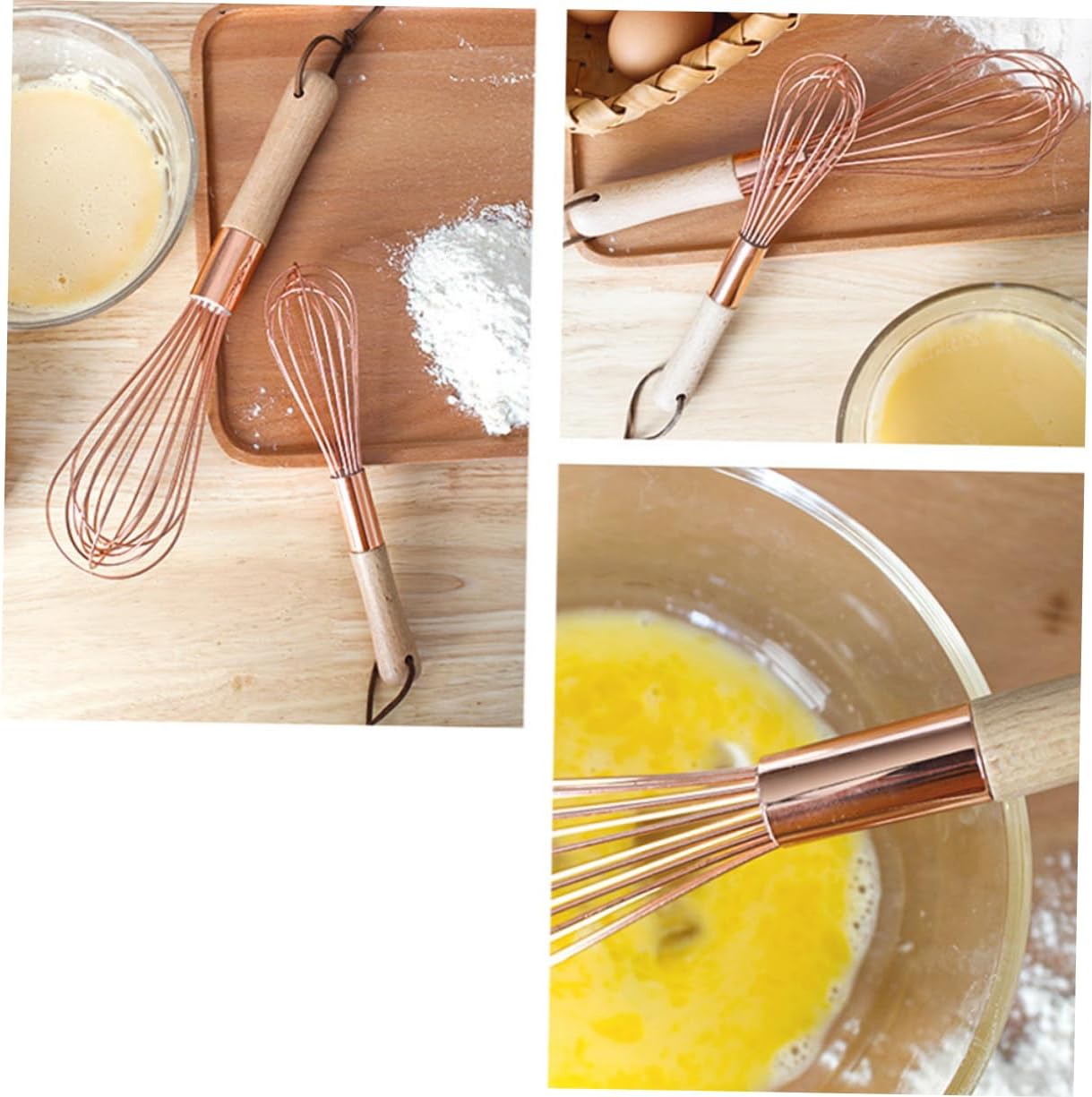 Manual Egg Beater Wood Handle Stainless Steel Egg Blender for Cooking Gadget