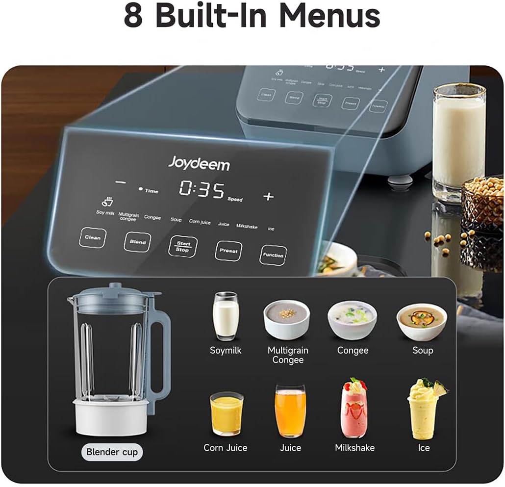 Joydeem Soymilk Maker Machine with Soundproof Shield, Hot and Cold Blender for Soymilk, Juice, Milkshake and Soup, Low Noise Cooking Blender, 1.75L Capacity, JD-J09