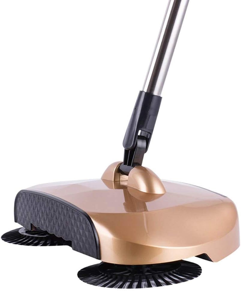 NLIAN- Push Type Sweeping Machine, Stainless Steel Magic Broom Dustpan Handle Household Vacuum Cleaner Hand Push Automatic Sweeper Floor Robotic no need to charge (Color : Orange)