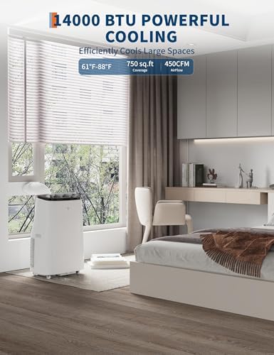 Portable Air Conditioner 3-in-1, Energy-Efficient Low Noise AC 14000 BTU Unit with Sleep Mode, 3 Speeds for Dehumidifier for 600-750 sq. ft