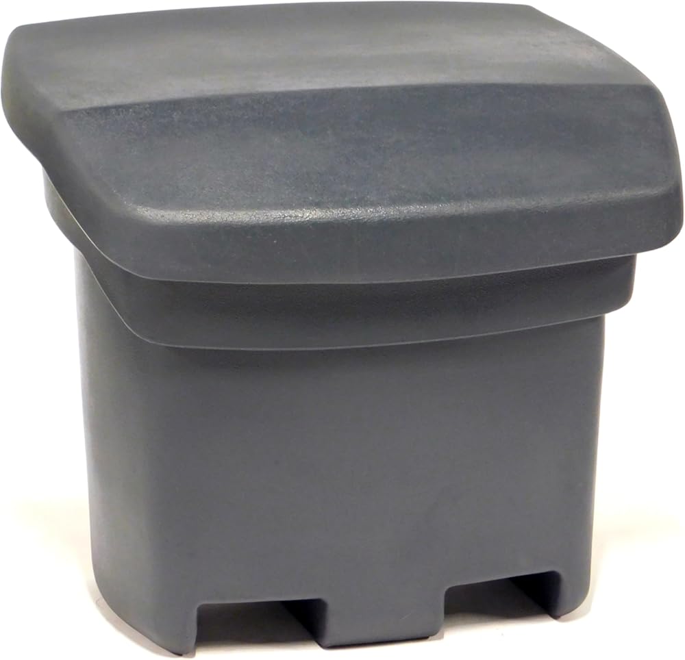 FCMP Outdoor 37-Gallon Salt and Sand Storage Bin – Multipurpose Deck Box for Patio, Porch or Shed – Industrial Large Container for Outdoor Storage, Grey