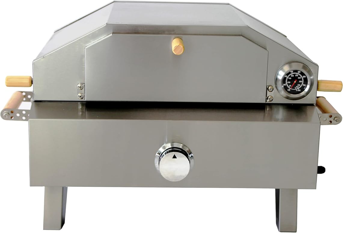 Portable Outdoor 430 Stainless Steel Propane Gas Grill BBQ Combo Pizza Oven with Pizza Stone and Grate