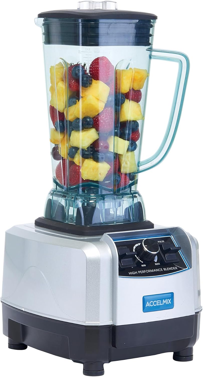 Winco XLB-1000 68 oz. Commercial Electric Accelmix 2 HP Blender - 120V, 1450 W, Gray