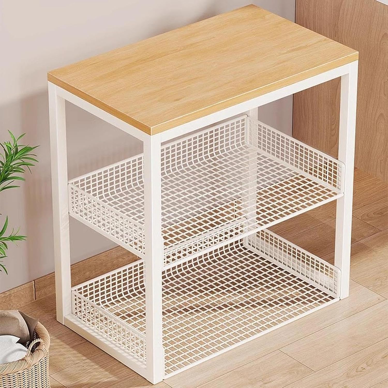 Portable Washer Stand Rice Cooker Air Fryer Rack Plant Holder Small Appliance Rack Laundry Room Shelf for Entryway Office, White