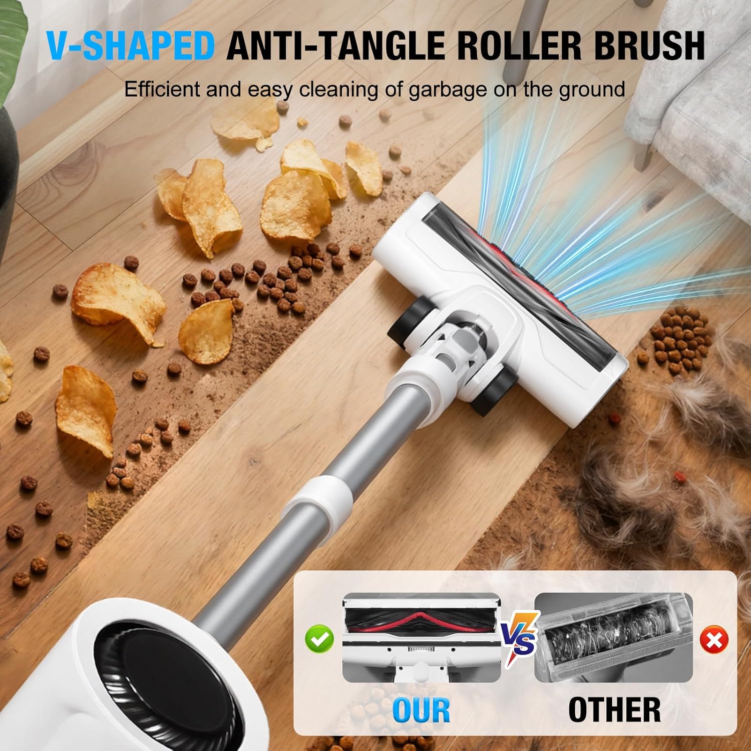 Cordless Vacuum Cleaner with, LED Screen Stick Vacuum Cleaners for Home, Lightweight Powerful Suction Vacuum, 6-in-1 Rechargeable Vacuum for Carpets, Pet Hair, Hardwood Floors