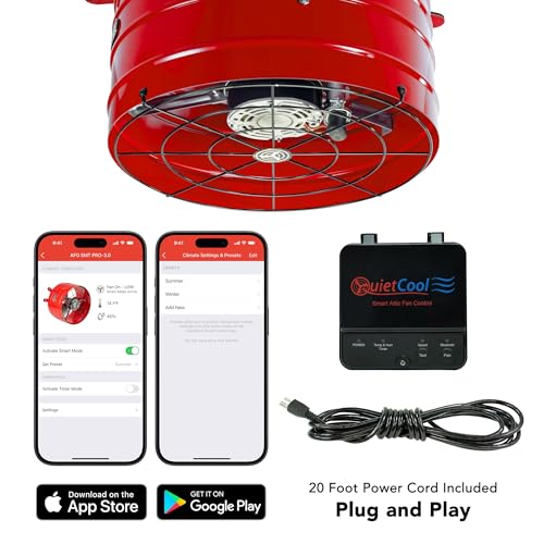 Quietcool AFG SMT PRO-3.0 Smart Attic Fan for Gable Vents - 2940 CFM - Smart App Control - Thermostat and Humidistat - 20ft Power Cord - Plug-and-play - Two Speed