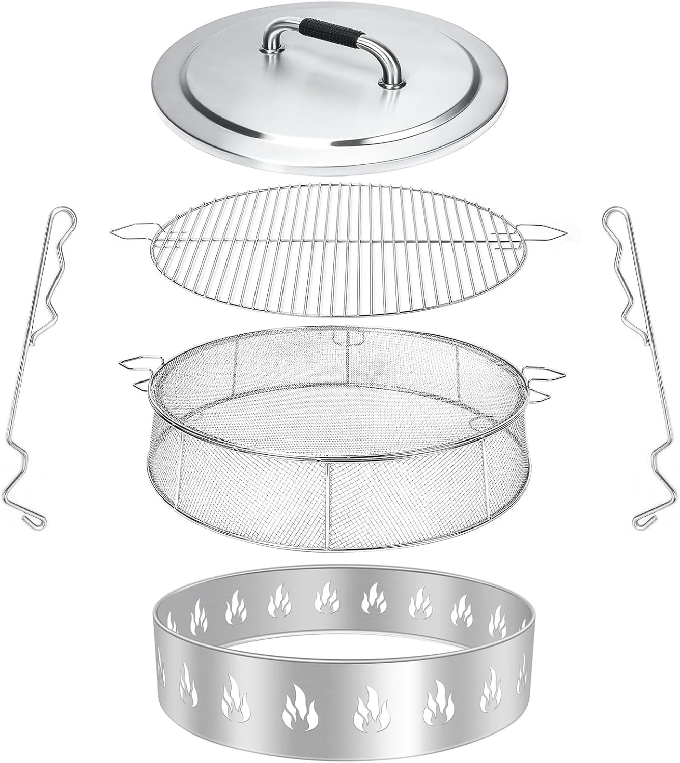 Hisencn Fire Pit Accessory Kit for Solo Stove Bonfire 19.5 Inch, 304 Stainless Steel Portable Lid & Grill Cooking Grate & Grate Stand & Spark Protector Screen Mesh & Stand with Two Guild Sticks