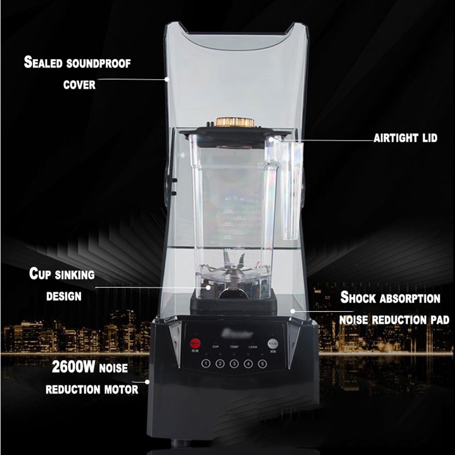 Commercial Fruit Juice Smoothie Maker, 2600W Professional Countertop Blender, 1.8L Soundproof Blender, with Shield Quiet Sound Enclosure, for Restaurants, Hotels, Snack Bars