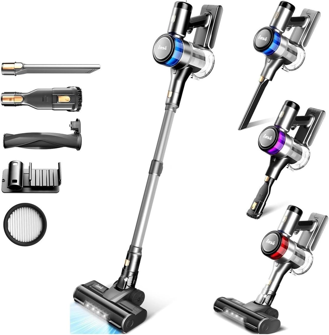 INSE S9X Cordless Vacuum Cleaner, 45Kpa Powerful Suction, Smart LED Display, 55min Runtime, Handheld Stick Vacuum For Pet Hair Hard Floor Carpet(S9X Gray)