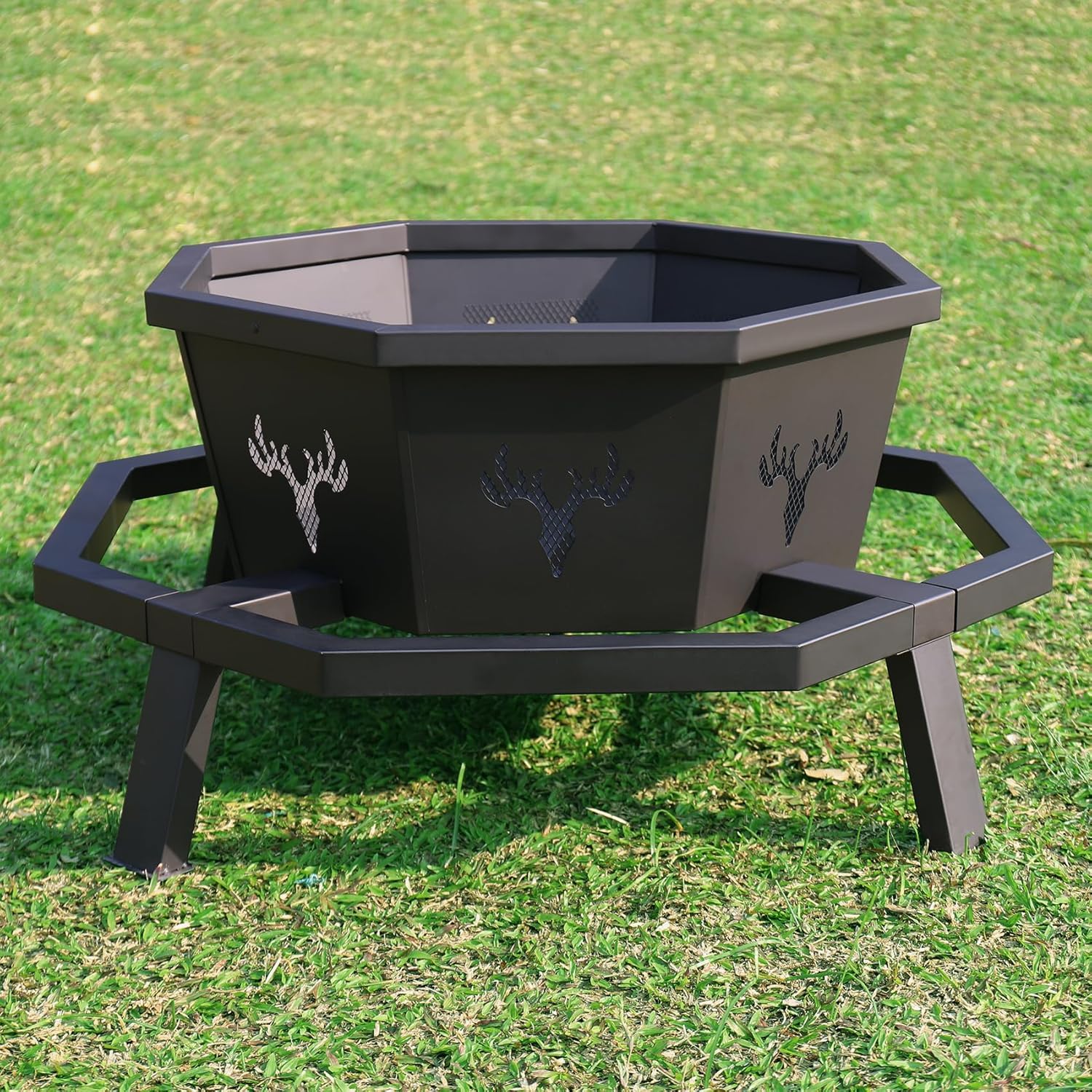 BOINN 35 Inch Octagonal Outdoor Fire Pit,Fire Pits for Outside Wood Burning Fire Pit,Firepit,Firepits for Outside,Camping,Backyard,Patio,Bonfire,Garden,Porch,Black