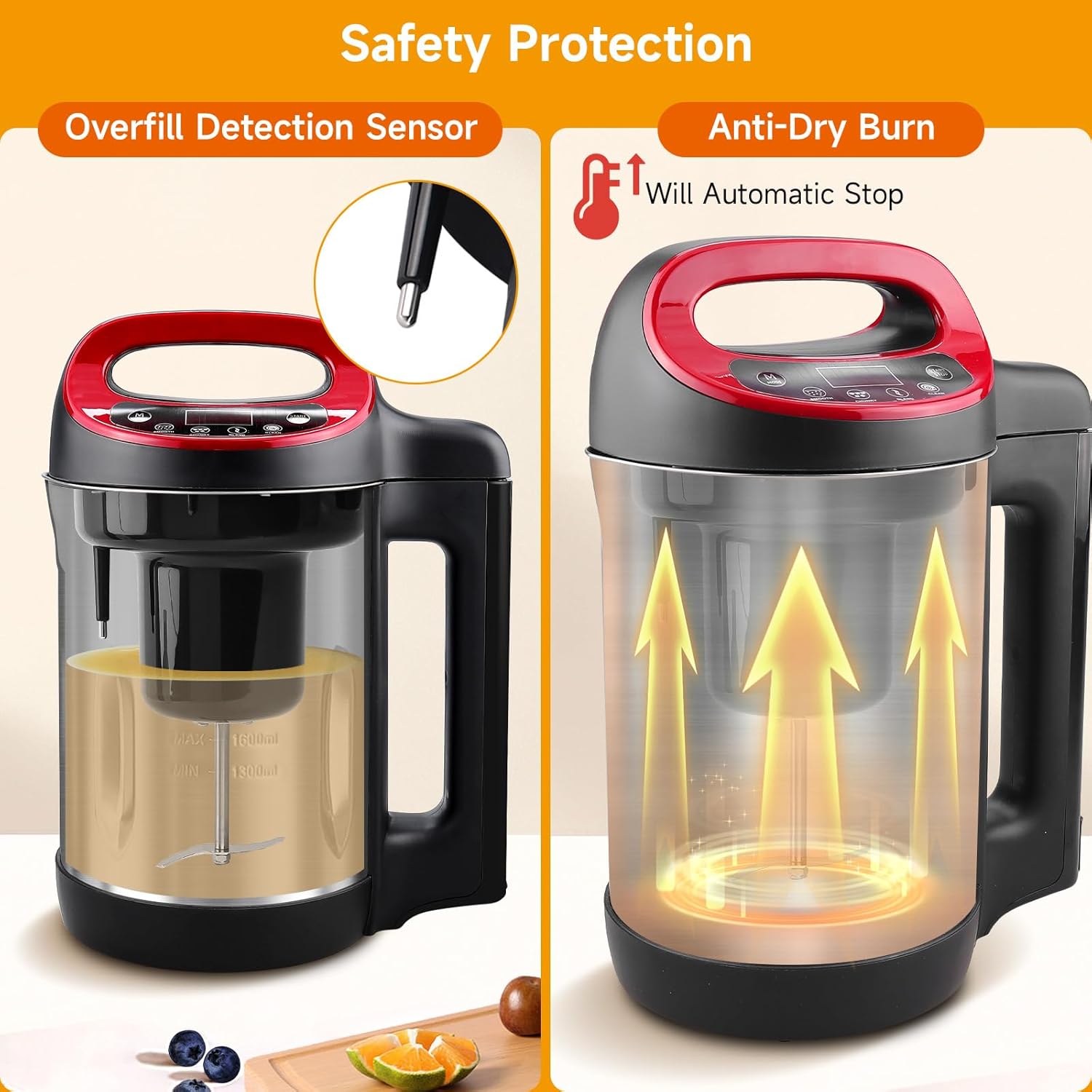 Homtone 1.6L Soup Maker Machine, Stainless Steel Soup Maker Blender with Smooth & Chunky Settings, Anti-Dry Burn, Overfill Sensors, Ideal for Quick Soups, Baby Food